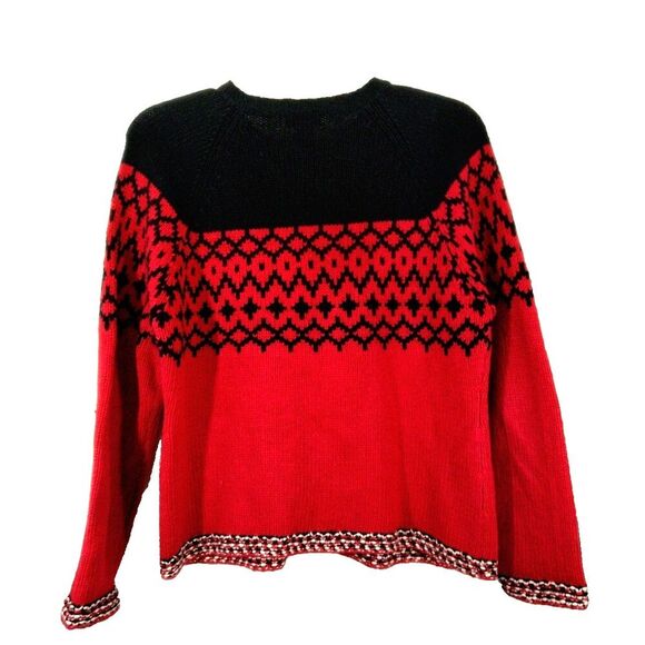 VTG Paul Narris Design Christmas Sweater Womens XL Red Black Full Zip Ugly Party - Picture 3 of 4